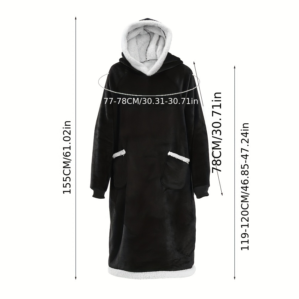 TEMU Black Extra Long 155cm Oversized Hoodie Blanket, Wearable Blanket Sweatshirt, Ultra Soft Sherpa Fleece Comfy Snuggle Hoodie Wearable Blanket