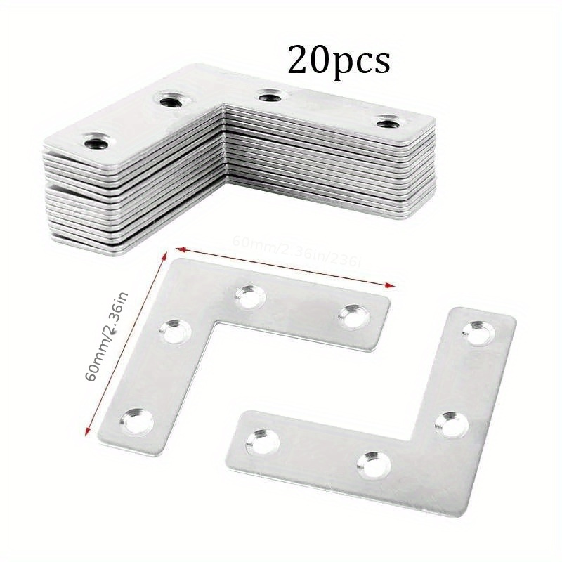 

20pcs L Shape Brackets, Flat Corner Braces, Plates Metal Repair Stainless Steel Plates For Wood Fixing Connector Fixing Brackets