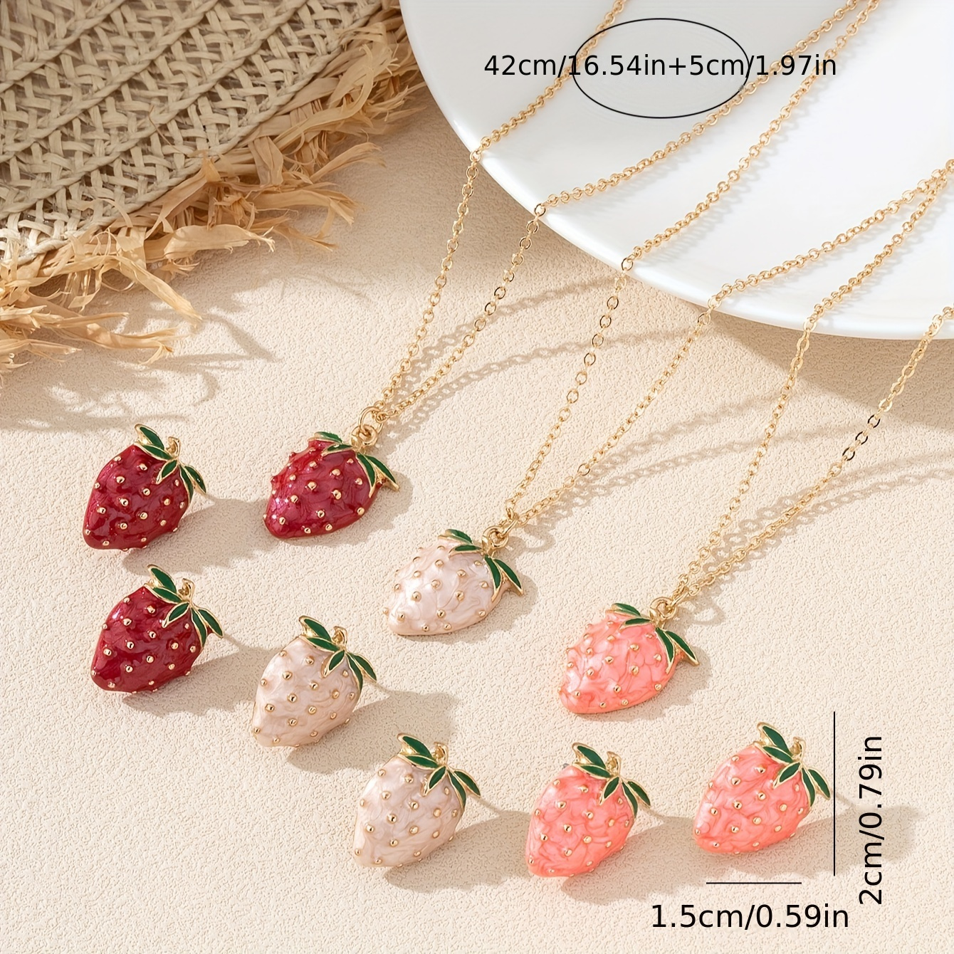 Fruit Glaze Strawberry Women's Necklace Earrings Set