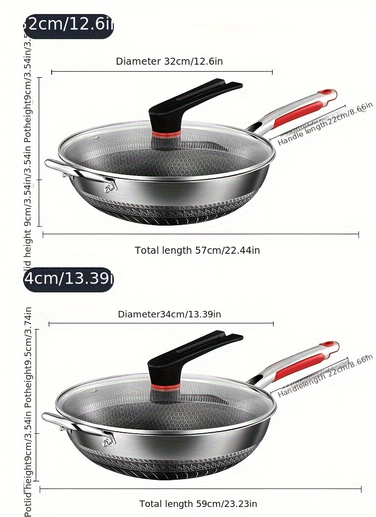 1pc honeycomb non stick stainless steel wok with glass lid 316 full screen anti scratch vertical pot cover dual anti stick shovels scratch resistant kitchen cooking tool for gas induction cookers details 18