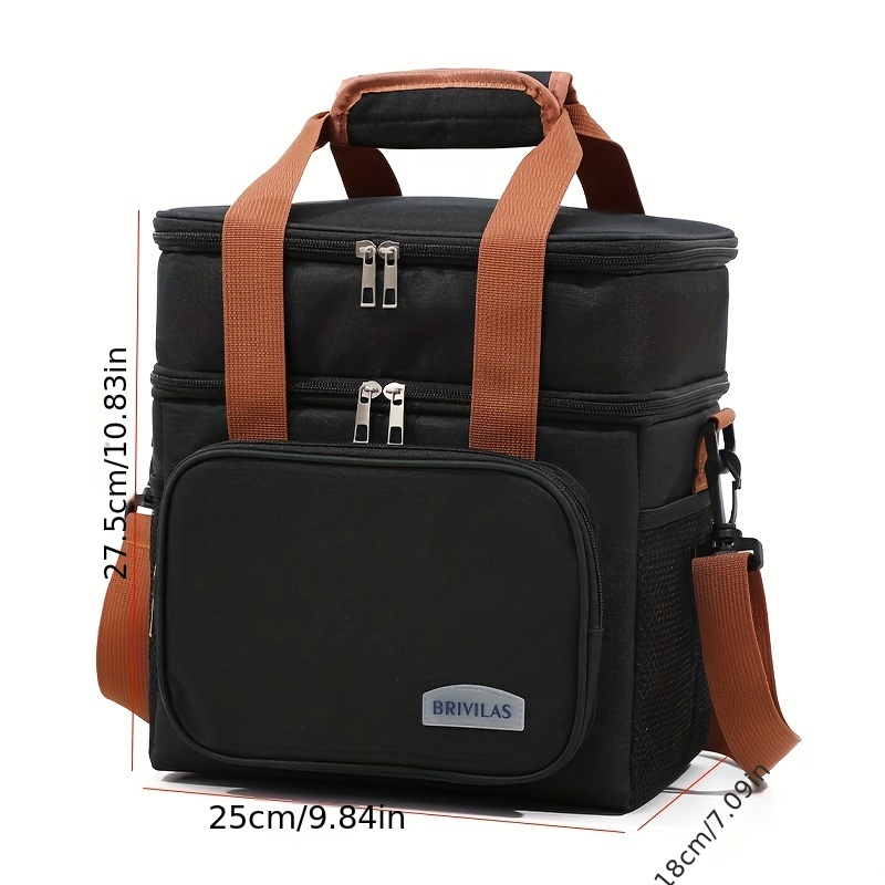 Portable Leather Insulated Lunch Bag Large Capacity Double Layer