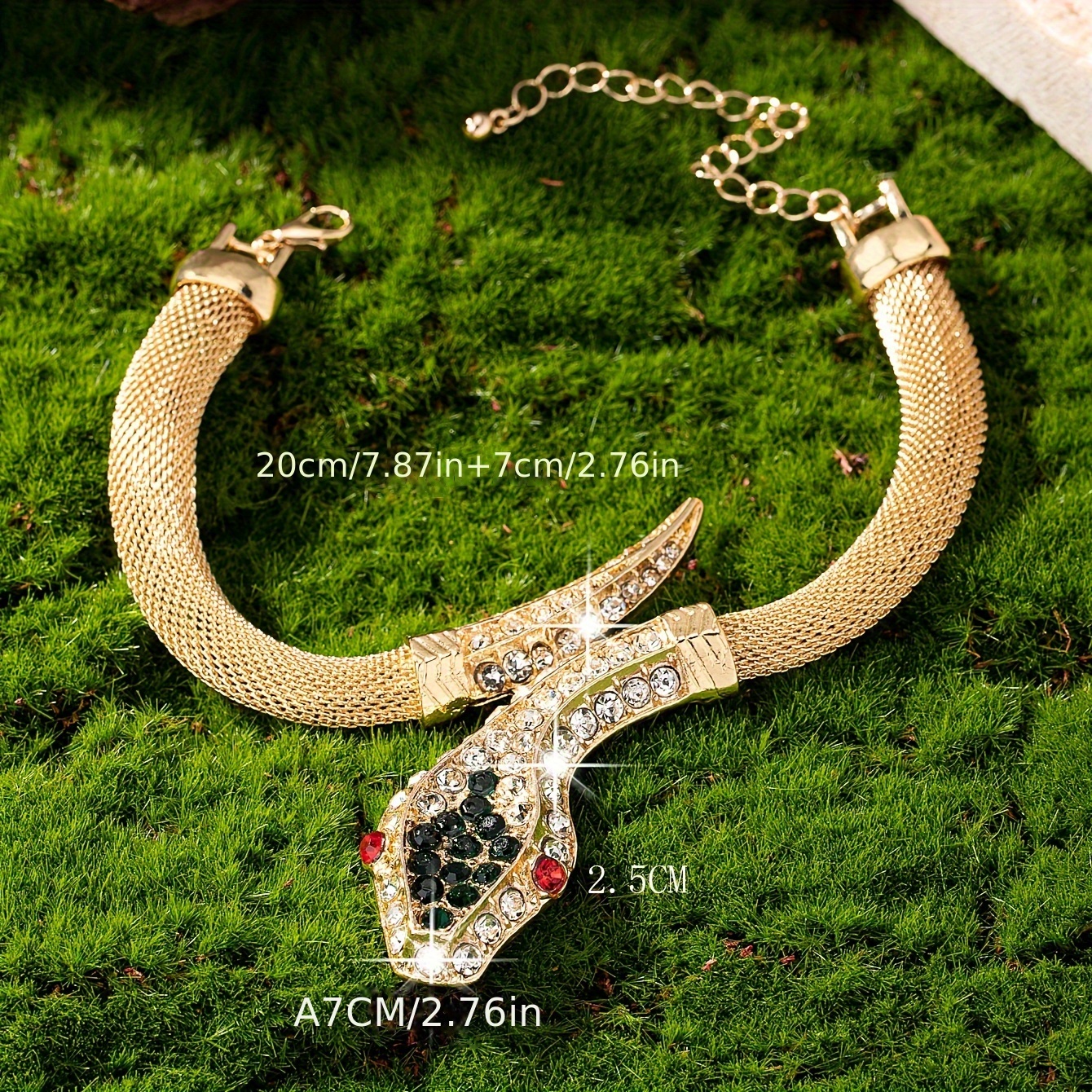 Rhinestone Encrusted Snake Bracelet, Versatile Zinc Alloy