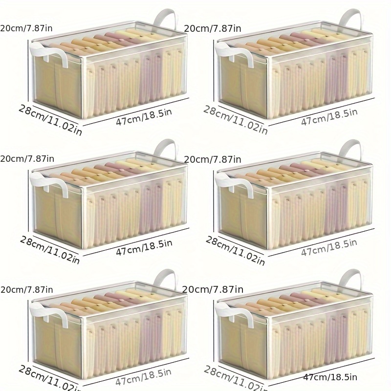 TEMU Lot de 6 paniers de rangement transparents à ouverte - Boîtes de rangement empilables pour placard, construction en plastique transparent pour