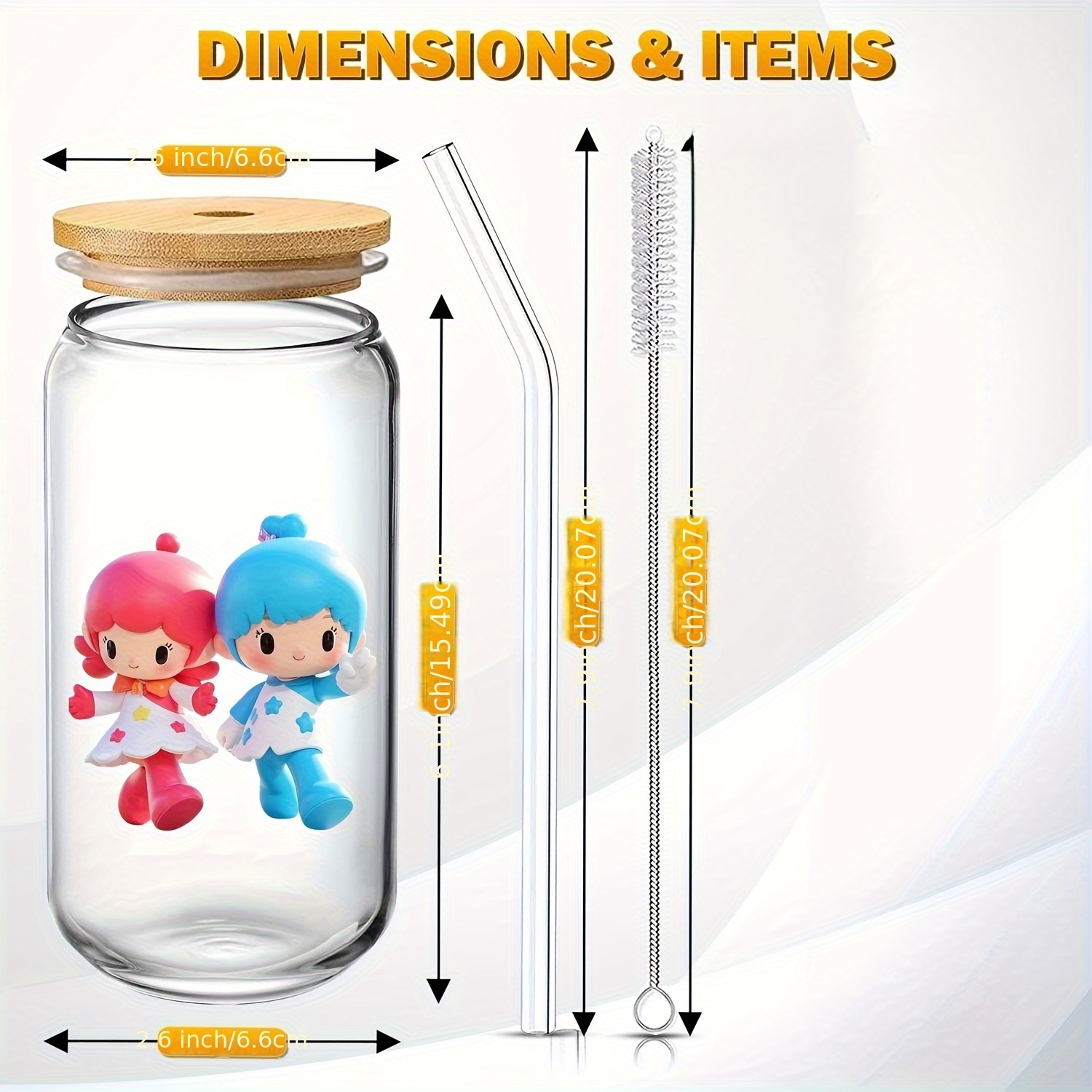 glass cup with lid and straw for   cute glassware set ideal gift for friend child     iced drinking   boba and diy beverage contain 4pcs Product details 0