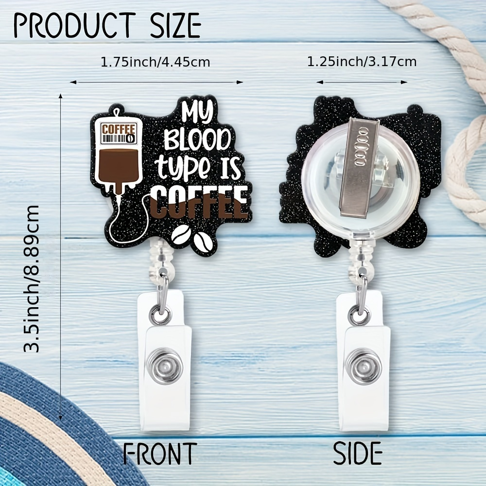 1pc Funny Coffee Retractable Badge Reel, Acrylic Bling Retractable Name Badge  Holder For Nurse Doctor Student Worker Volunteer
