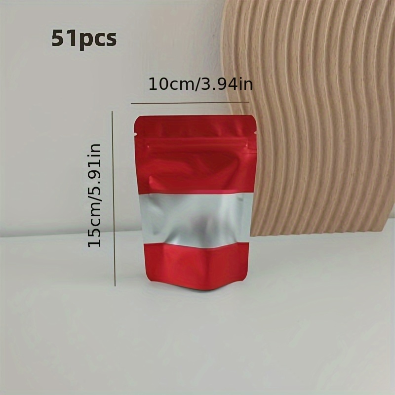TEMU 51pcs Food Storage Bags With Reinforced Zipper Seal, Red Foil Pouches With Window For Tea, Gummies, And Coffee