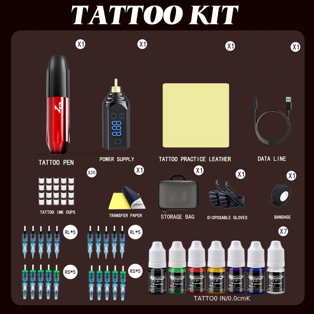 tattoo pen kit wireless tattoo gun kit tattoo pen tattoo machine kit with tattoo power supply and 20 pcs tattoo cartridge needles complete tattoo kit tattoo supplies for beginner details 2