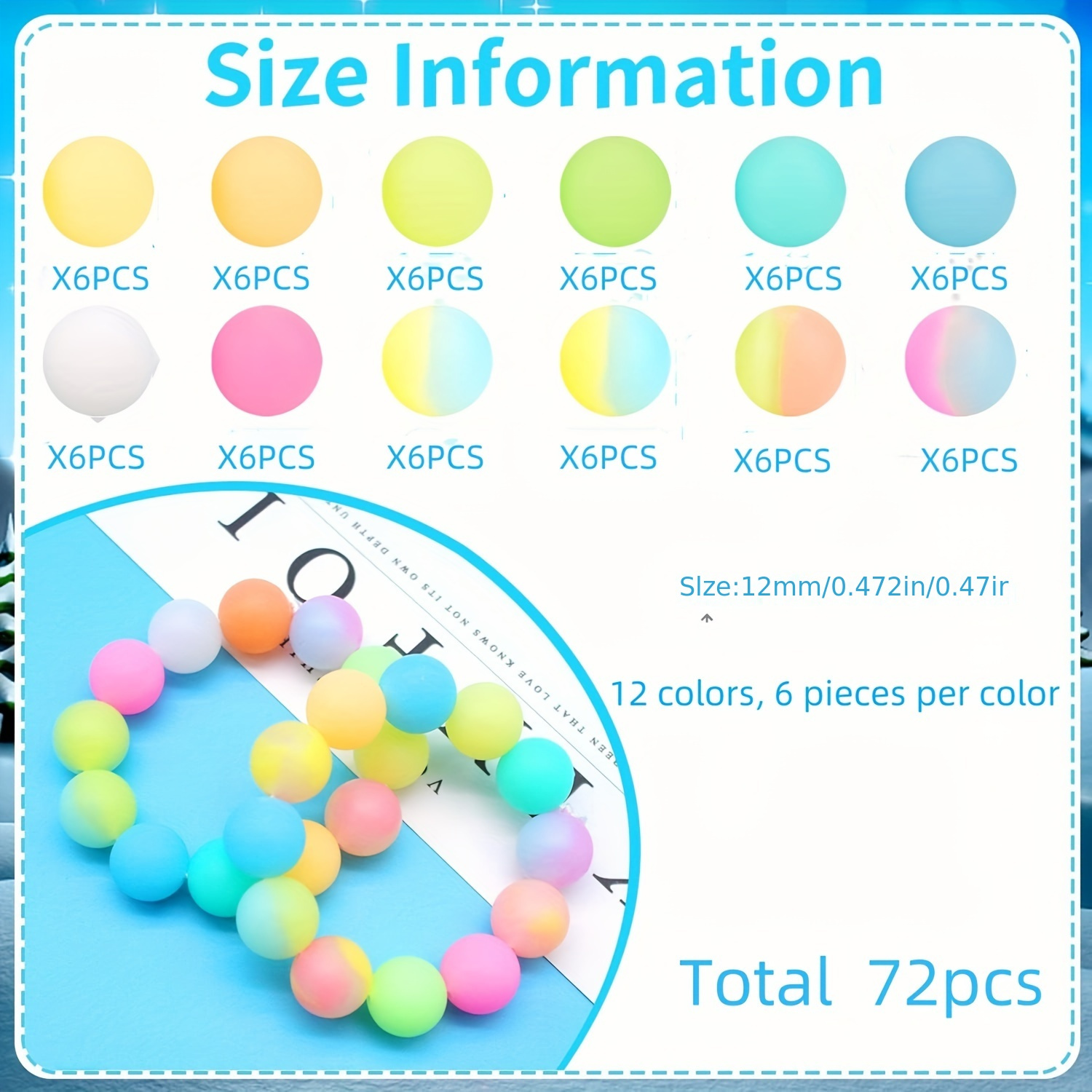 Image of 72pcs Silicone Loose Beads Glow 12mm 15mm Round Rubber Beads Shape Beads Jewelry Making For Bracelets Necklaces Jewelry Making Supplies 12 Colors)