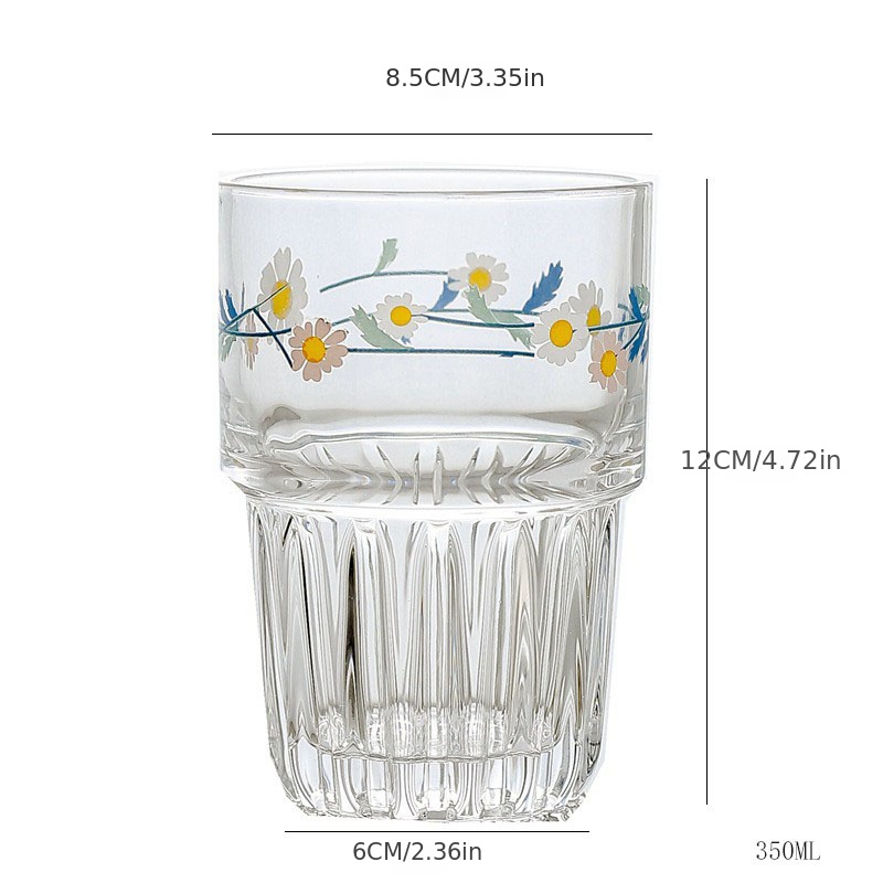 Vintage White Daisy Series Glass Cup Set ( Glass Cup + - Temu