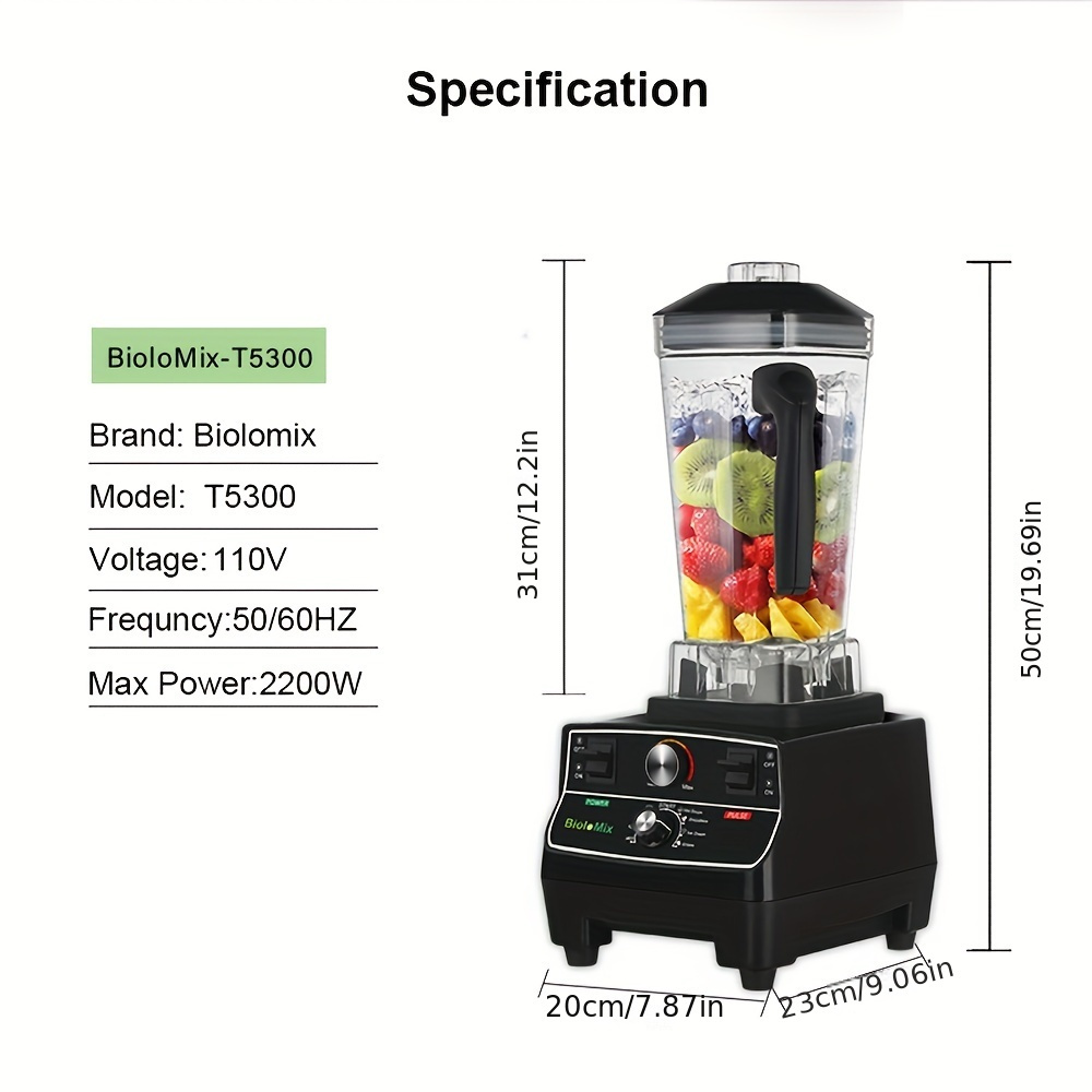 BioloMix Professional Countertop Blender, 2L Capacity, 2200W Power,  Smoothie Blender with Timer, Easy to Clean, All-in-One Appliance