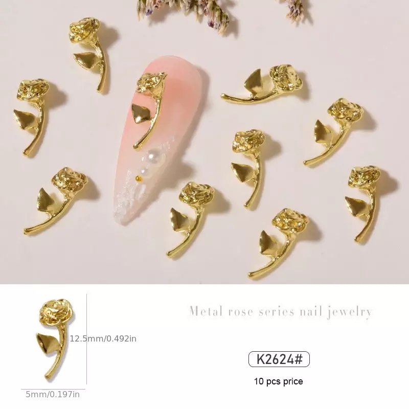 10 pcs Metal Rose Flower Decoration Silver Nail Art Accessories