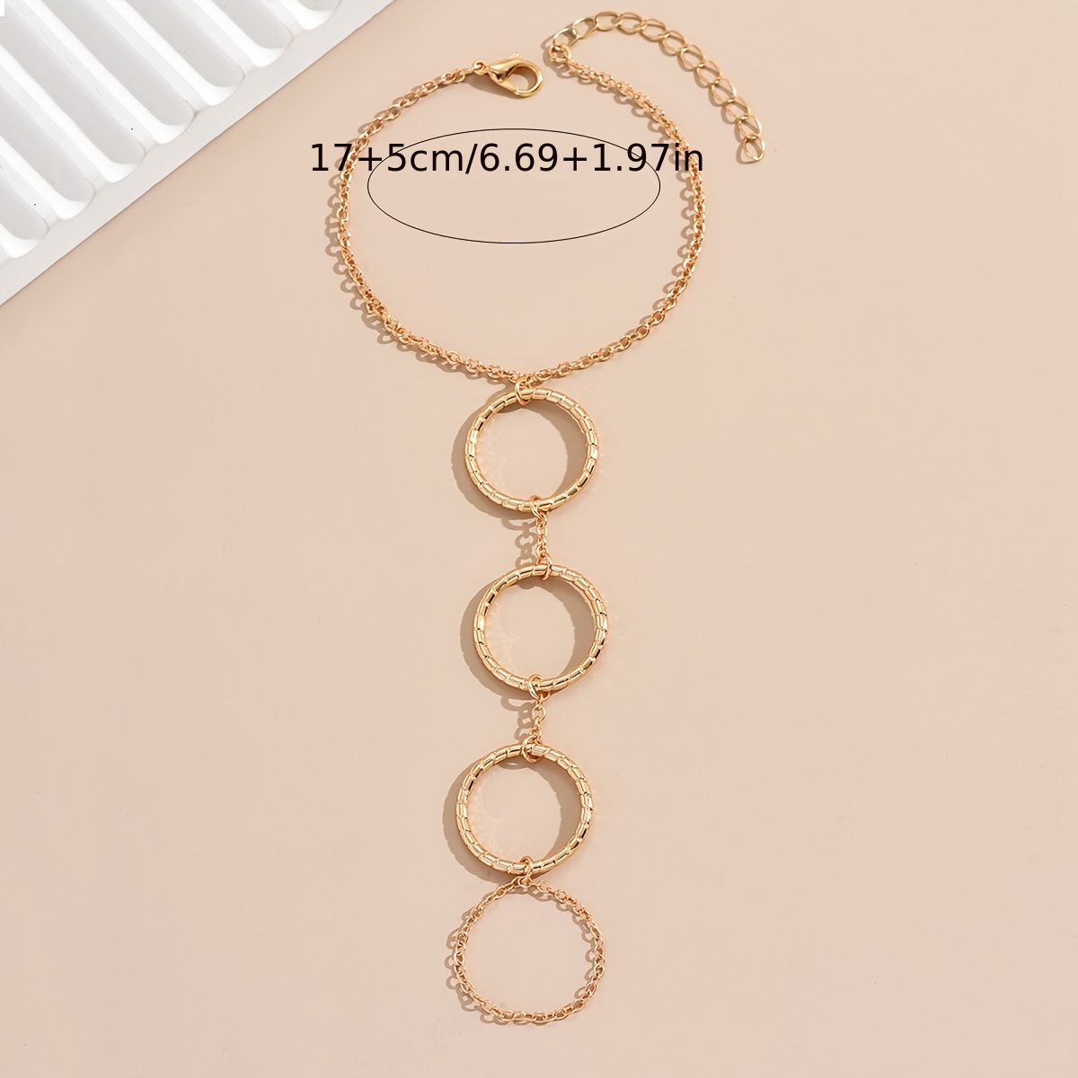 golden color simple chain bracelet link ring hand back mitten jewelry for women details 3