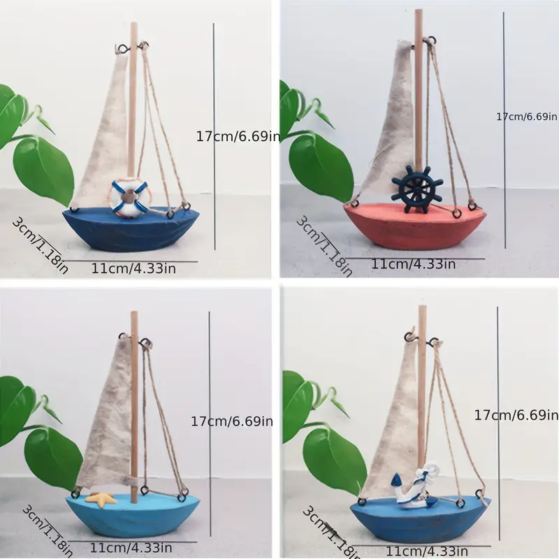 1pc Retro Colorful Small Sailboat Wooden Canvas Small Boat Model Ornament  Aquarium Decoration - Pet Supplies - Temu Canada
