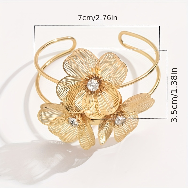 Adjustable Floral Cuff Bracelet with Gemstone Accents