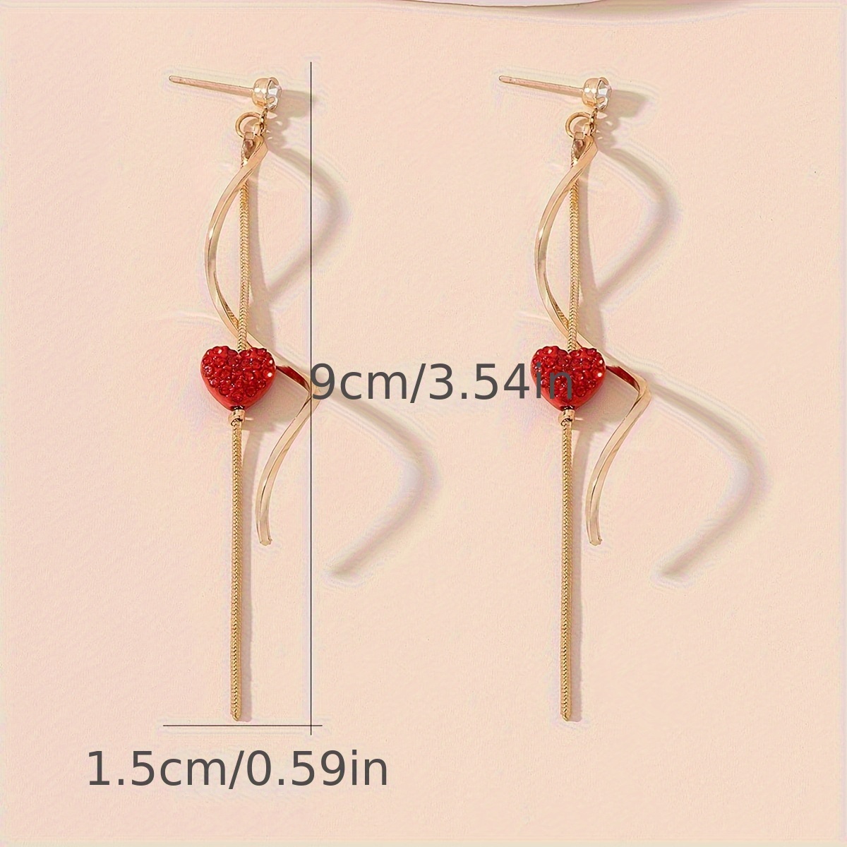 Heart Spiral Dangle Earrings with Rhinestone Accents