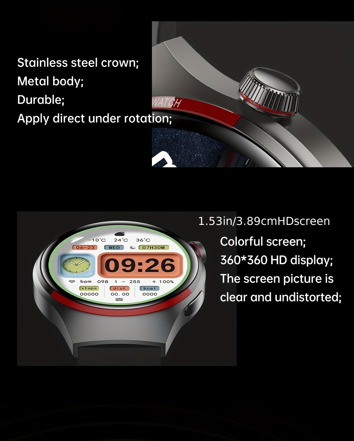 Montre connectée GPS pour homme 4 Pro Écran HD coloré de 1,53 pouces, cadran personnalisé, boussole, suivi de la condition physique, connectivité téléphonique sans fil, style moderne_voghion.com