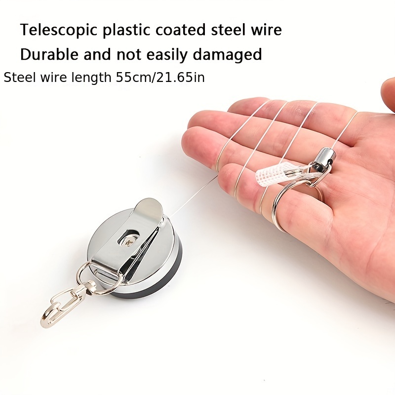 1pc Heavy Duty Retractable Keyring With Id Badge Strap Steel Belt Clip And  23 6in Steel Lanyard Reel Durable And Fashionable Key Chain, Shop Now For  Limited-time Deals