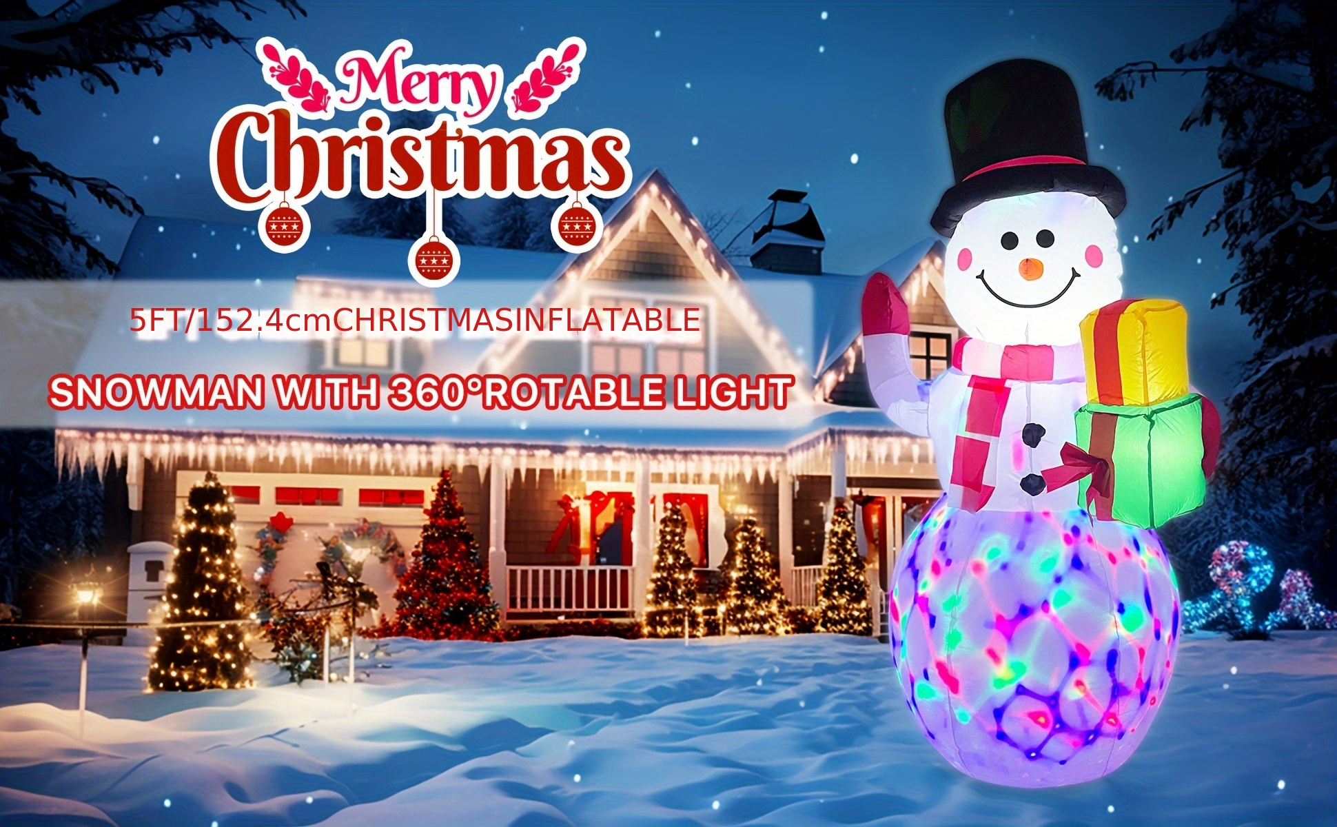 Christmas Inflatables Snowman Outdoor Yard Decor With Rotating Led