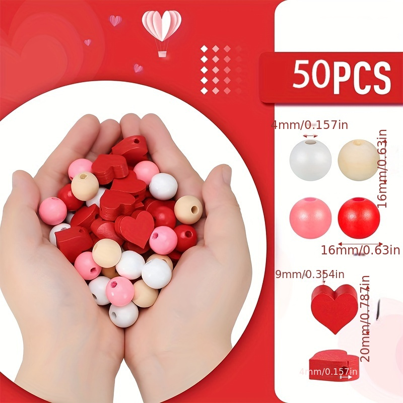 Valentine's Day Theme Polished Wooden Beads For Diy Jewelry - Temu