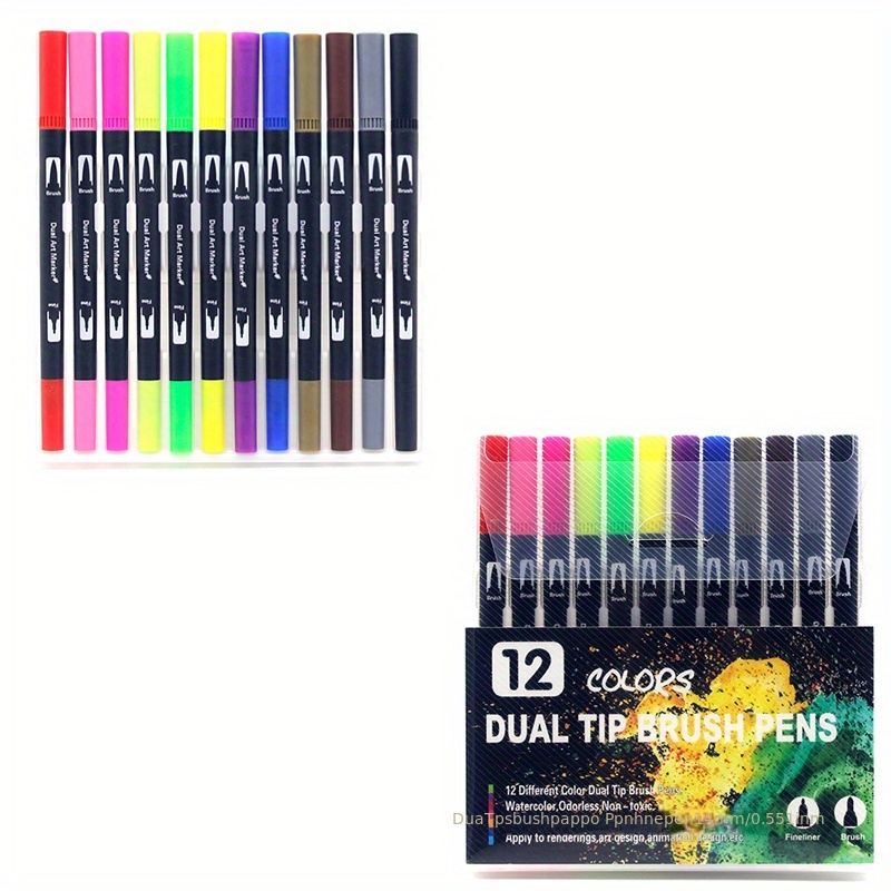 12 Color Double Ended Manga Art Brush Pen Set Perfect Lettering Drawing  Graffiti Art - Office & School Supplies - Temu