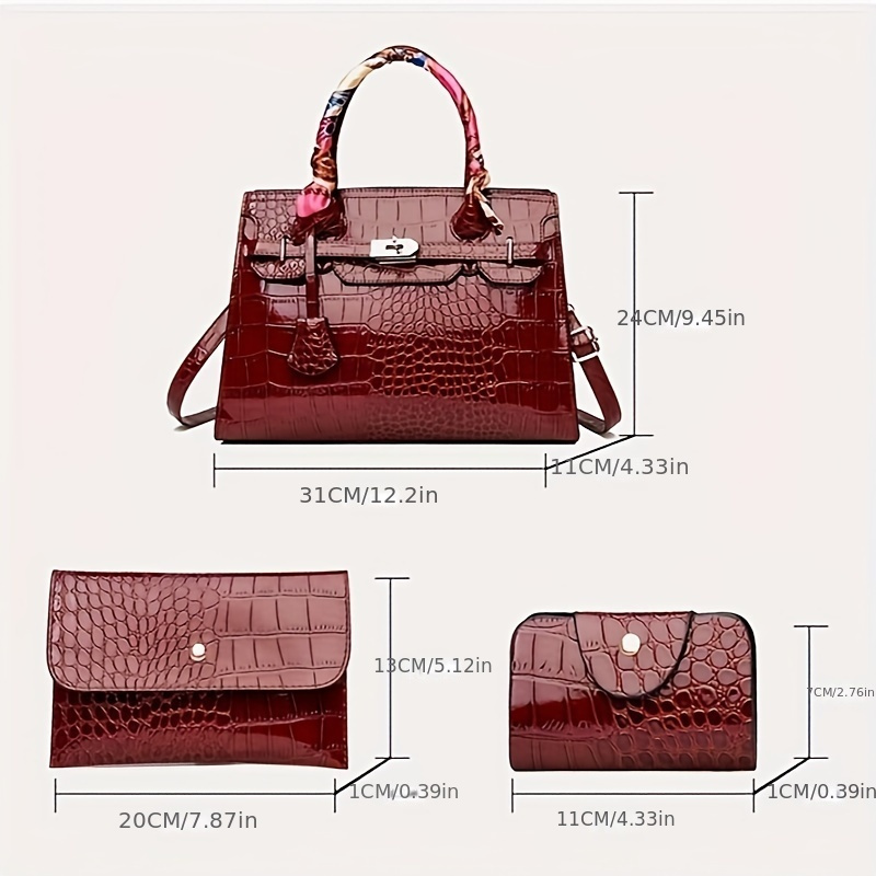 3pcs Luxury Crocodile Pattern Tote Bag Set Womens Glossy Large Handbag  Crossbody Bag Clutch Purse Credit Card Holder - Bags & Luggage - Temu  Germany