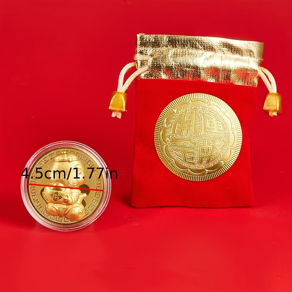 

2025 Snake Year Commemorative Coin In Red Drawstring Pouch - & , Yellow Copper, Ideal For New Year & Gifts, , Festival Gift