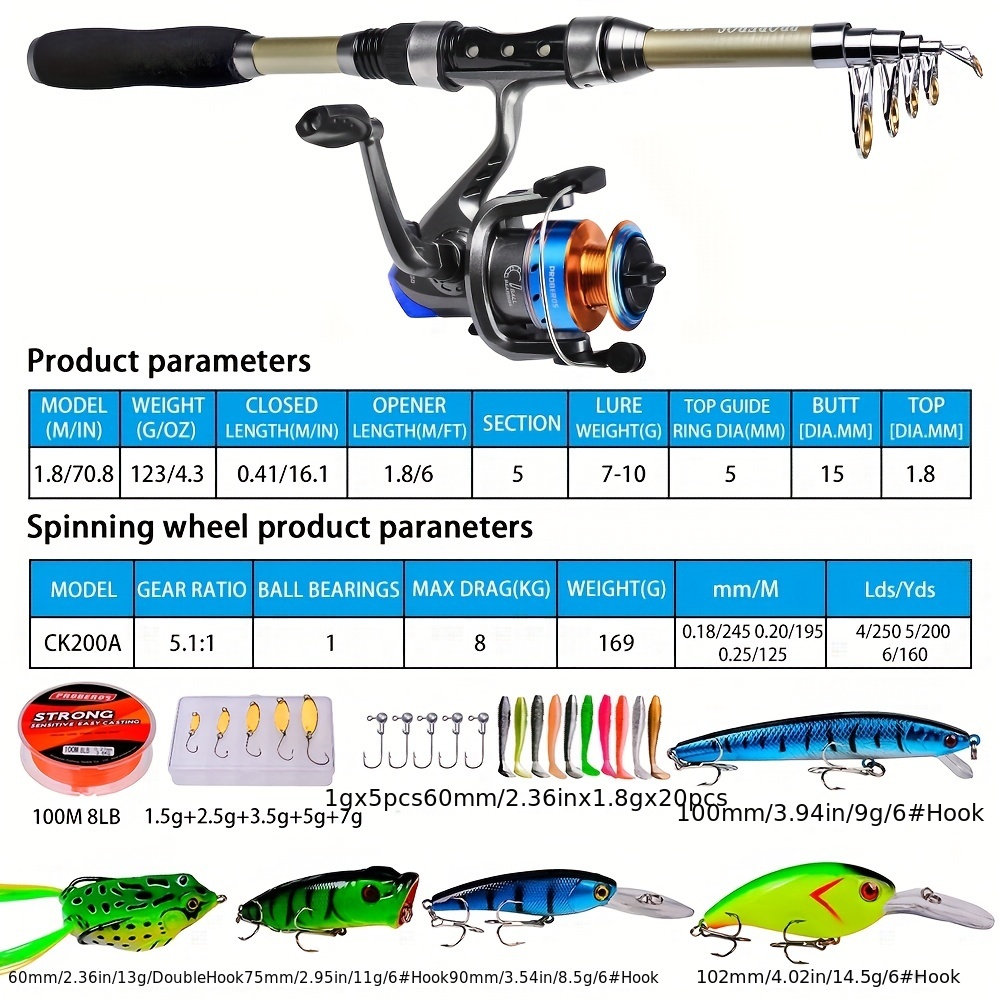 Multifunctional Fishing Rod Sets 1.8M Fishing Rods & Reels Tackle Sets  5.2:1 Fishing Tackle Kit Suitable For Most Fish