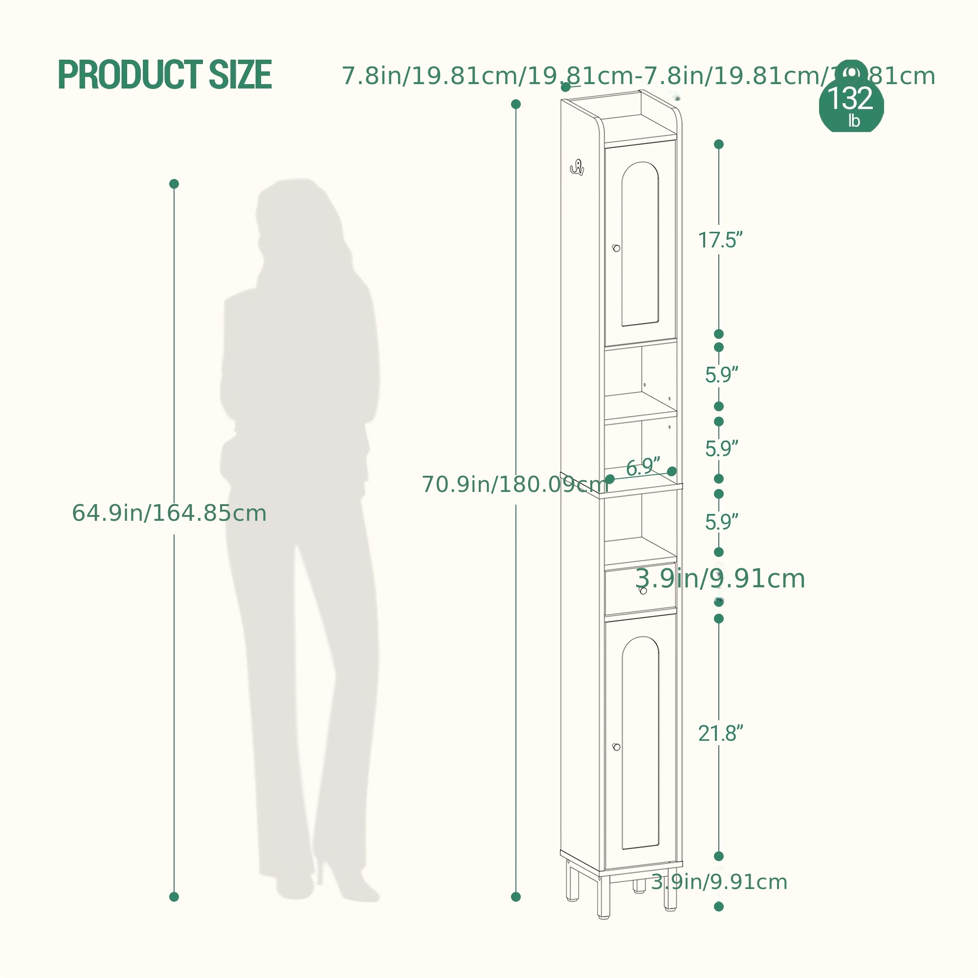 Tall Bathroom Cabinet with Adjustable Shelf and Drawer