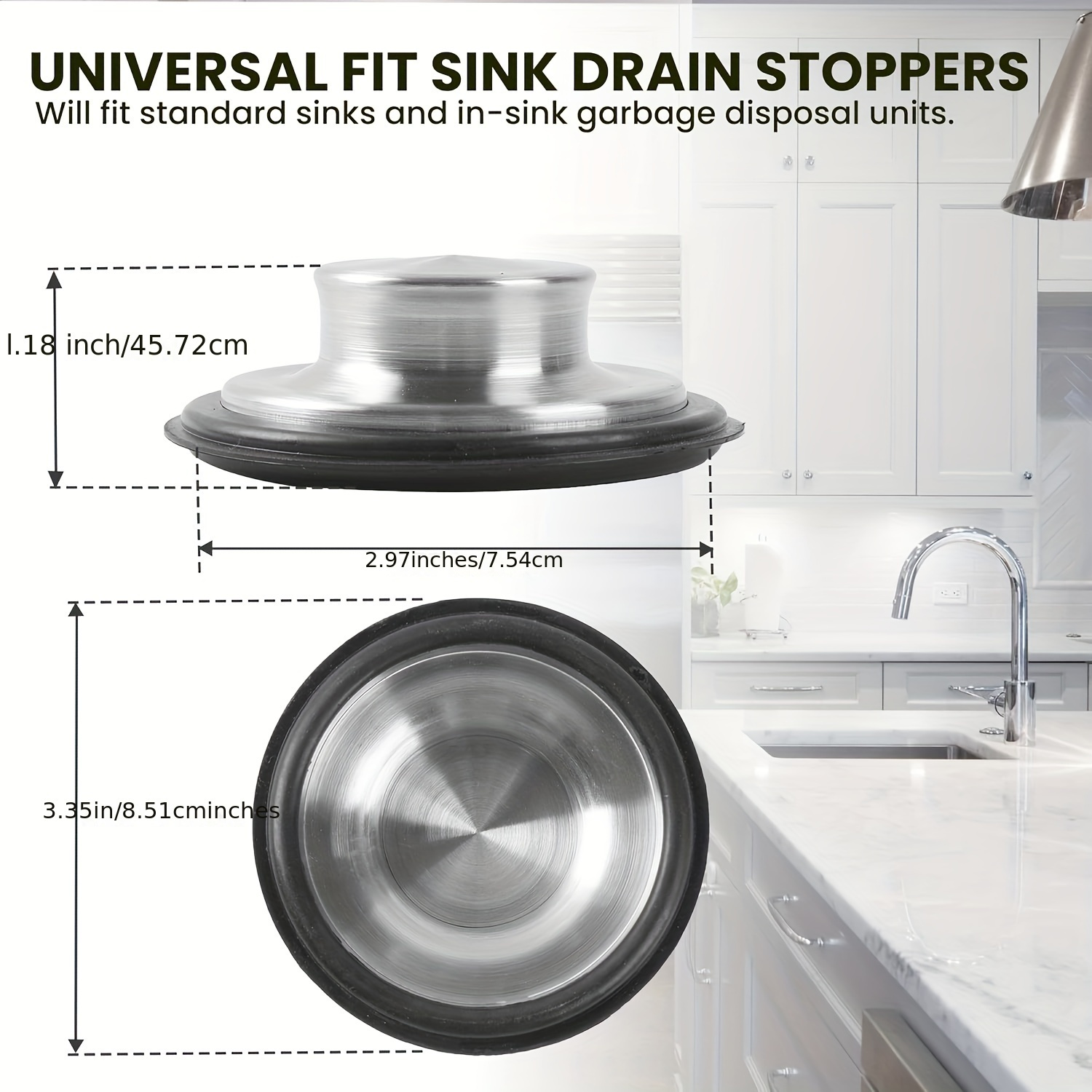 Kitchen Sink Stopper (#STP-PL) - Black Plastic Sink Plug Drain Stopper -  Replacement Garbage Disposal Stopper | Kitchen Sink Drain for Kohler