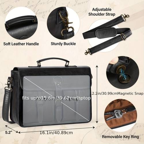 mens messenger bag 15 6 inch vintage laptop briefcase large laptop bag satchel bag computer shoulder bag for office work travel college black