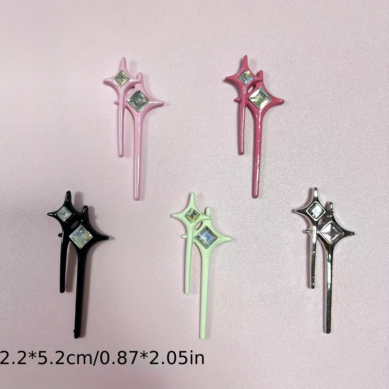 TEMU 5pcs Y2k Sweet Black Rose Red Rhinestone Inlaid Shining Junk Phone Case Decoration Charms Versatile Double Star Handmade Hairpin Parts Kawaii