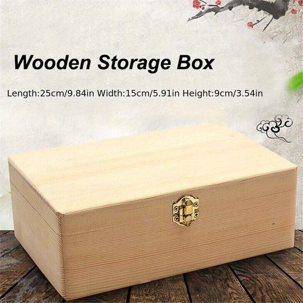 

Rectangular Wooden Storage Box With Hinged Lid, Unscented Solid Pine Craft Box For Jewelry And Handmade Gifts