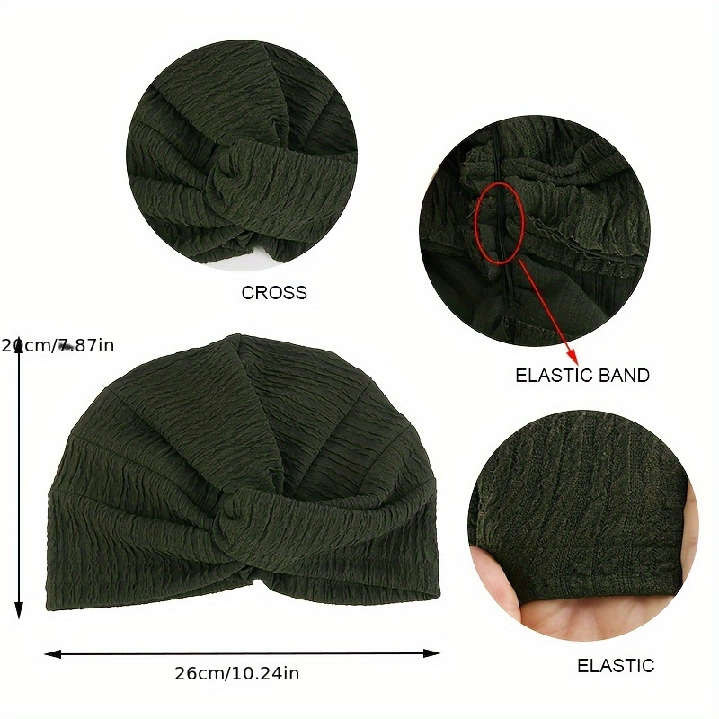 2pcs Set Pleated Crossed Headscarf Hat, Ethnic Turban, Pullover Middle Eastern Hijab