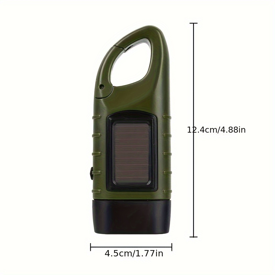 Solar Powered Hand Crank Flashlight LED with Clip Emergency Light (Army  Green)