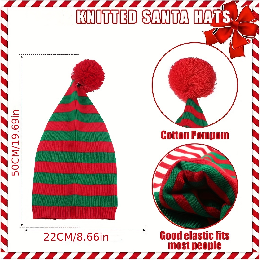 red green striped christmas beanie with pom color block knit hat lightweight couple beanie winter warm skull cap for women men
