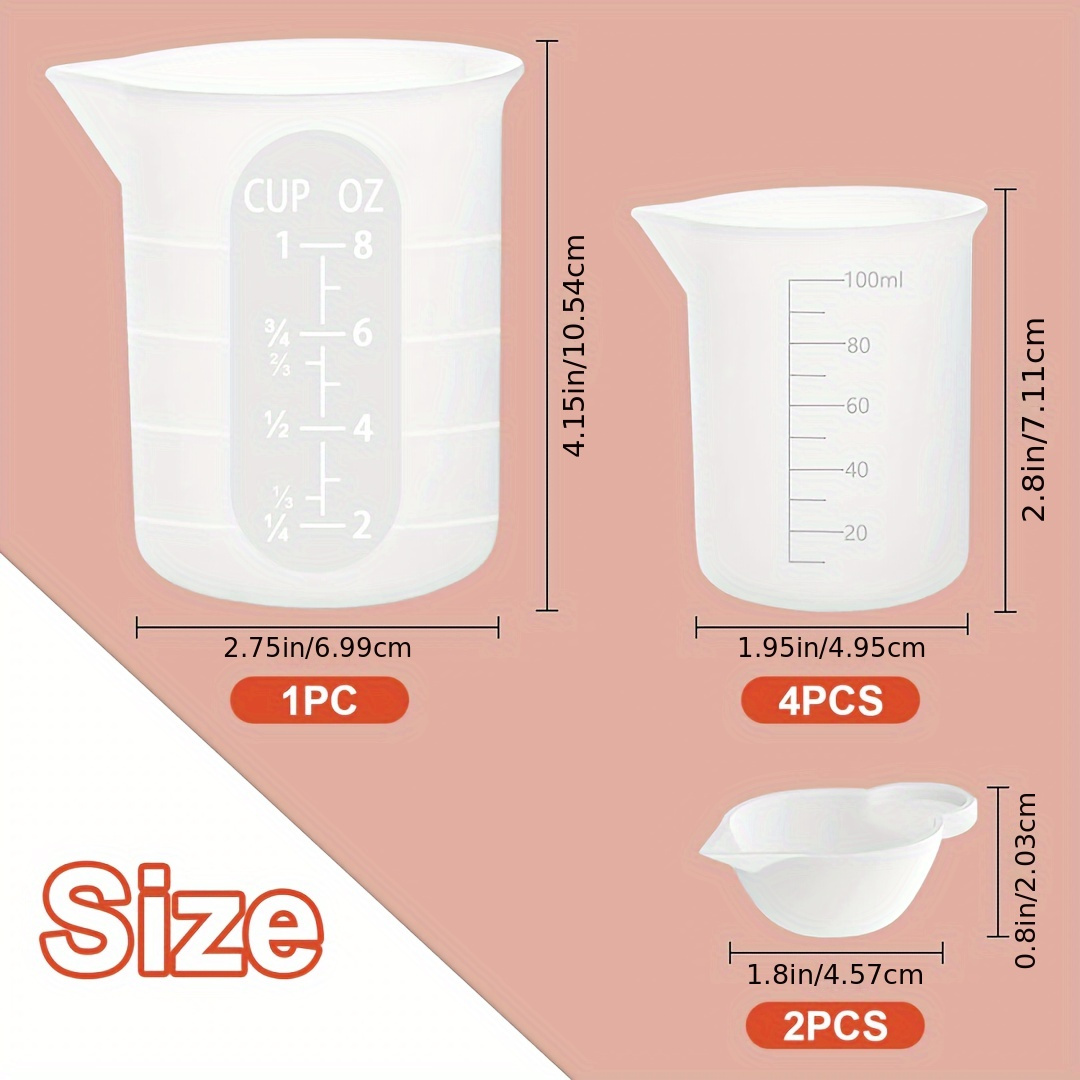 7pcs Silicone Measuring Cups Kits, With 1pc 250ml Silicone Cups, 4pcs 100ml Mixing Cups, 2pcs 10ml Silicone Mold Cup Dispenser Tools For Casting Moulds