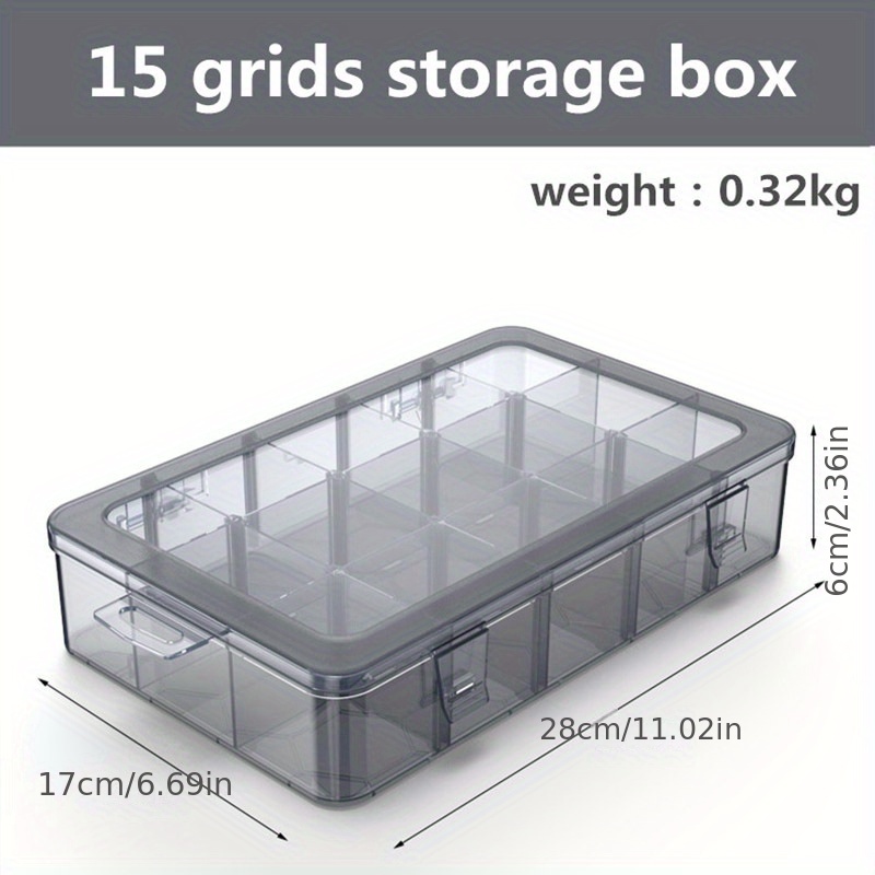 Qweryboo 4 Pcs 15 Grids Plastic Storage Boxes with Adjustable