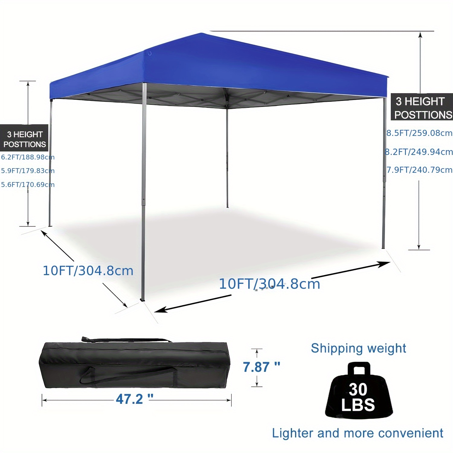 GVDV Canopy Tent, 10x10 Ft Easy Pop Up Outdoor Canopy Tent, Folding Shed, Portable Straight Leg Gazebo Instant Canopy With 4 Ropes, Outdoor Beach Sports Shelter With Carry Bag