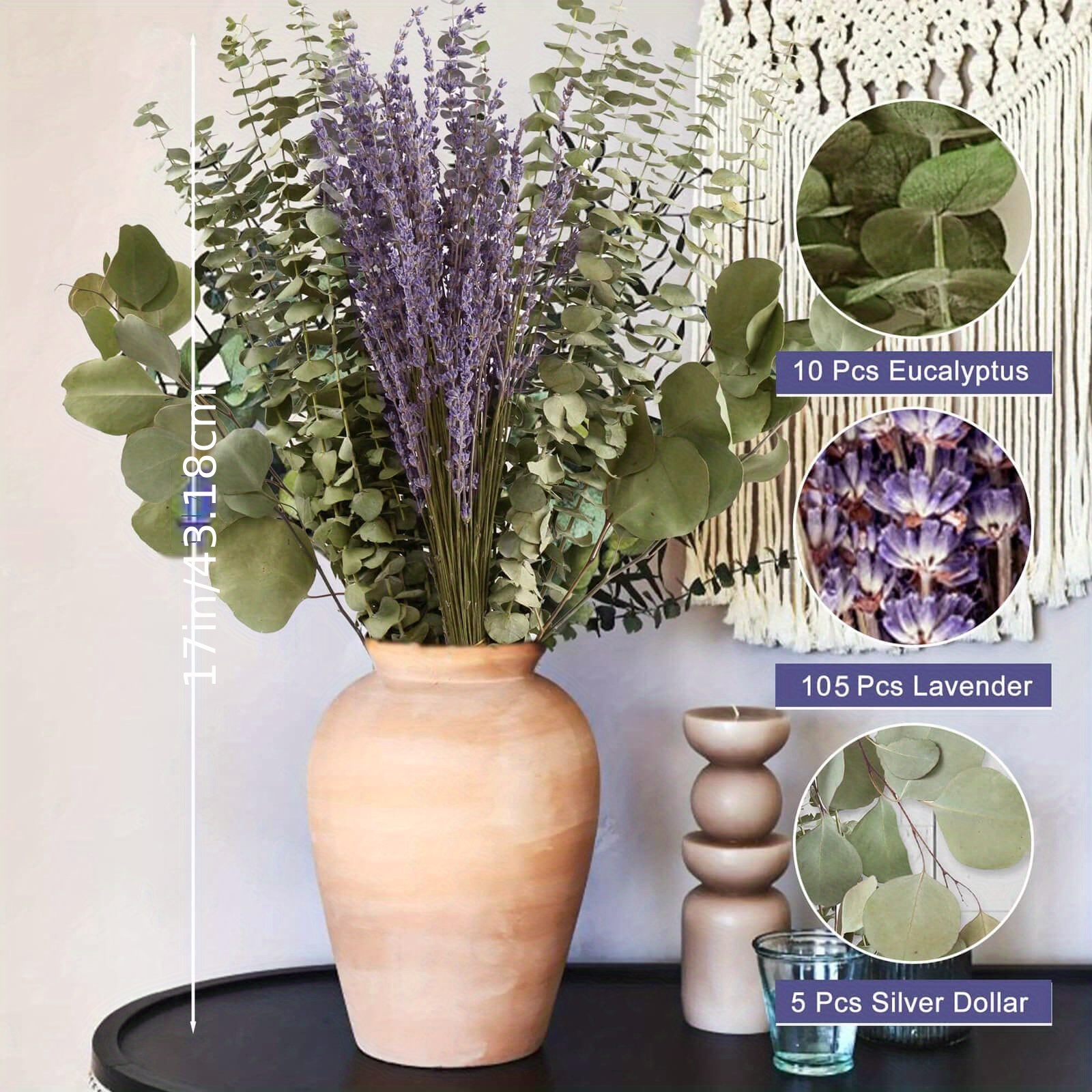 Dry Eucalyptus Leaf And Lavender Flower Shower Set Natural - Temu