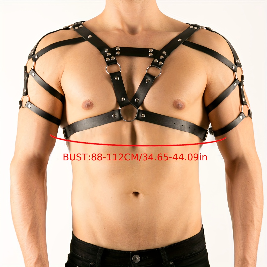 Mens Body Harness Adjustable Buckle Body Chest Harness Gay Black PU Leather  Sexy Punk Chest Belt Fashion Costume