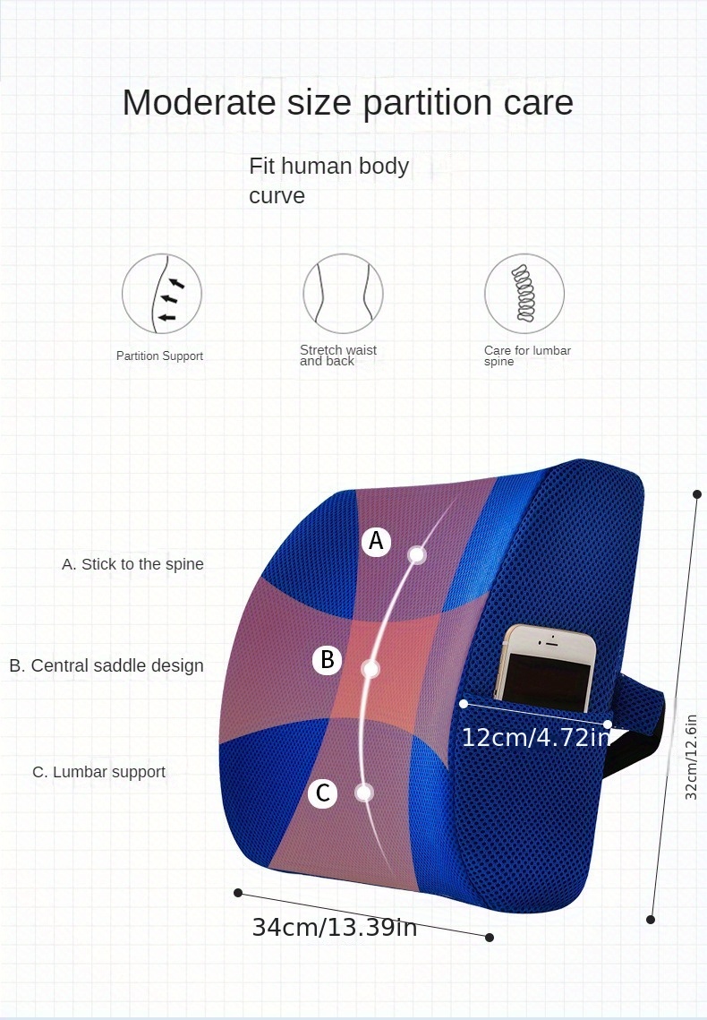 ergonomic lumbar support pillow for office chair and car seat versatile lower back cushion breathable polyester cover blue posture   contoured lumbar pillow medium firm pillow seat cushion Product details 4