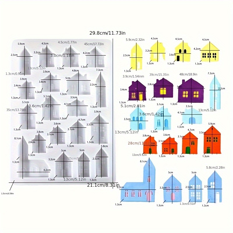 Resin Silicone Mold Stripe Tray Mini House Silicone Candle Mold Diy Handmade Fragrance Soap Plaster Resin Craft Casting Mold Home Decoration 19 European House Complete Set Molds