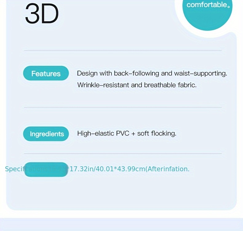 teal inflatable lumbar support pillow ergonomic   with pressure relief design for long distance flights high speed trains office use washable synthetic fiber   season   flight   accessory   design inflatable travel pillow Product details 2