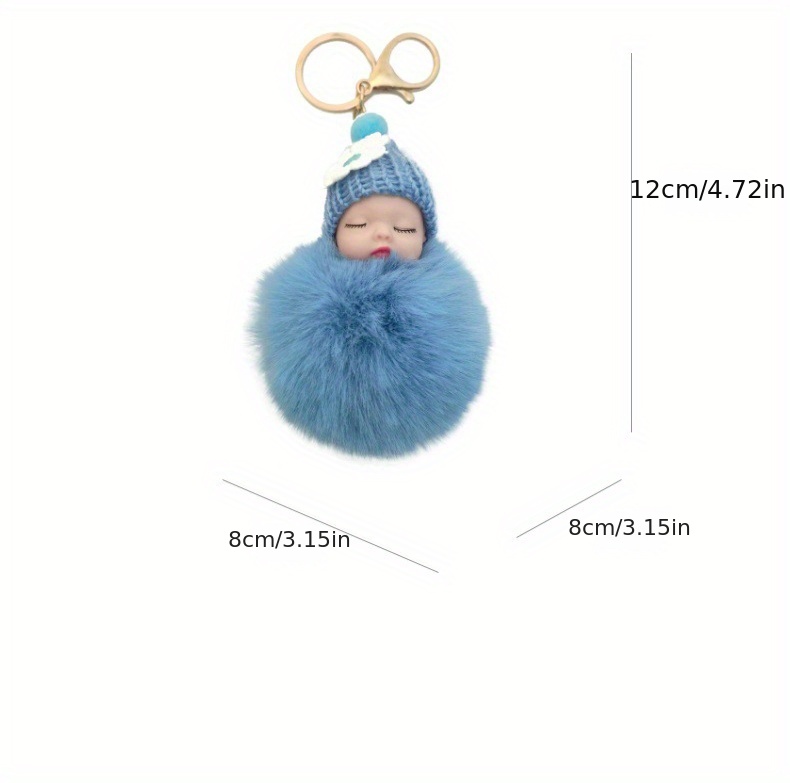 Adorable Sleeping Doll Fluffy Pom Pom Keychain Fur Ball Charm