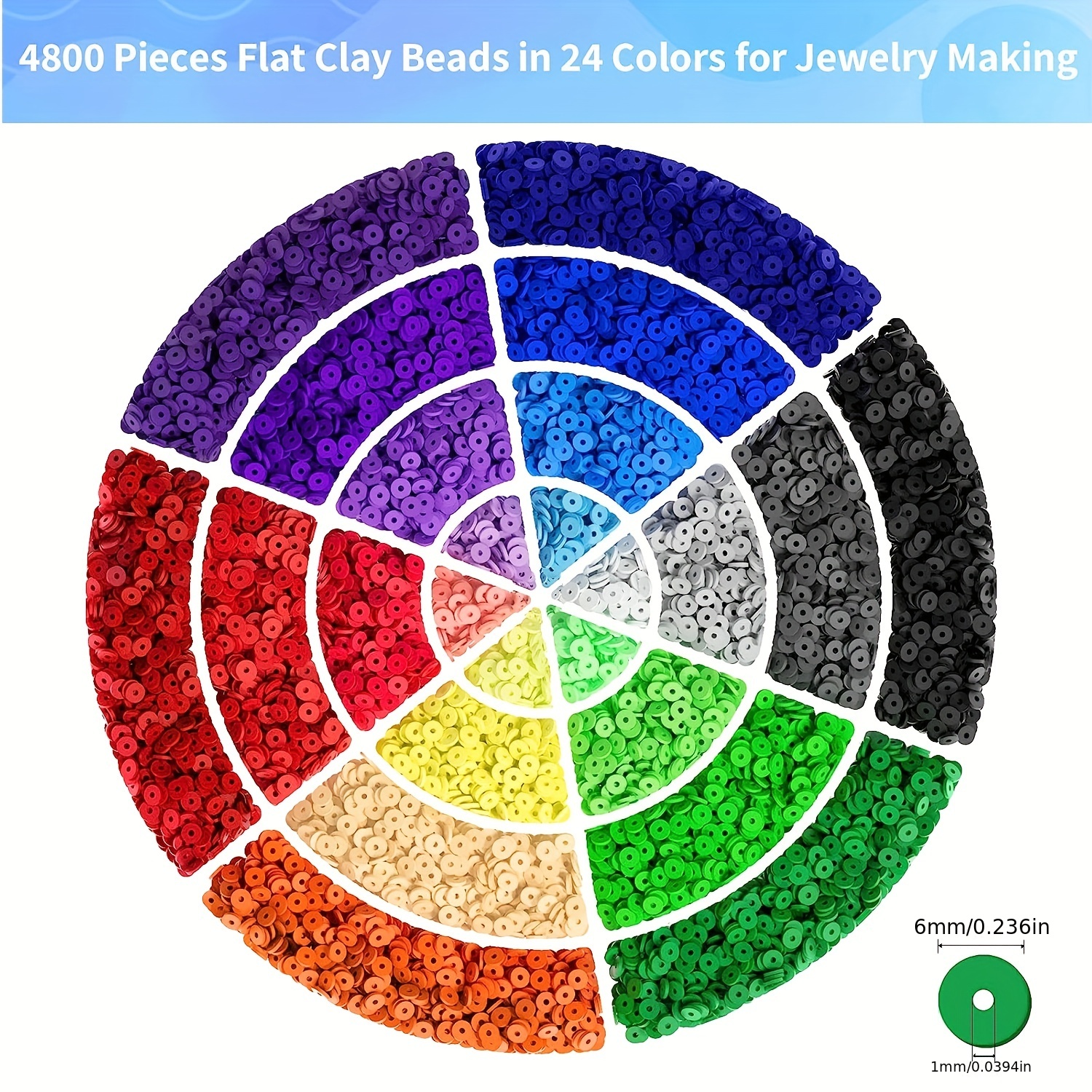 Clay Heishi Beads Kit- 4800 Round 6mm Pieces, 24 Different Colors