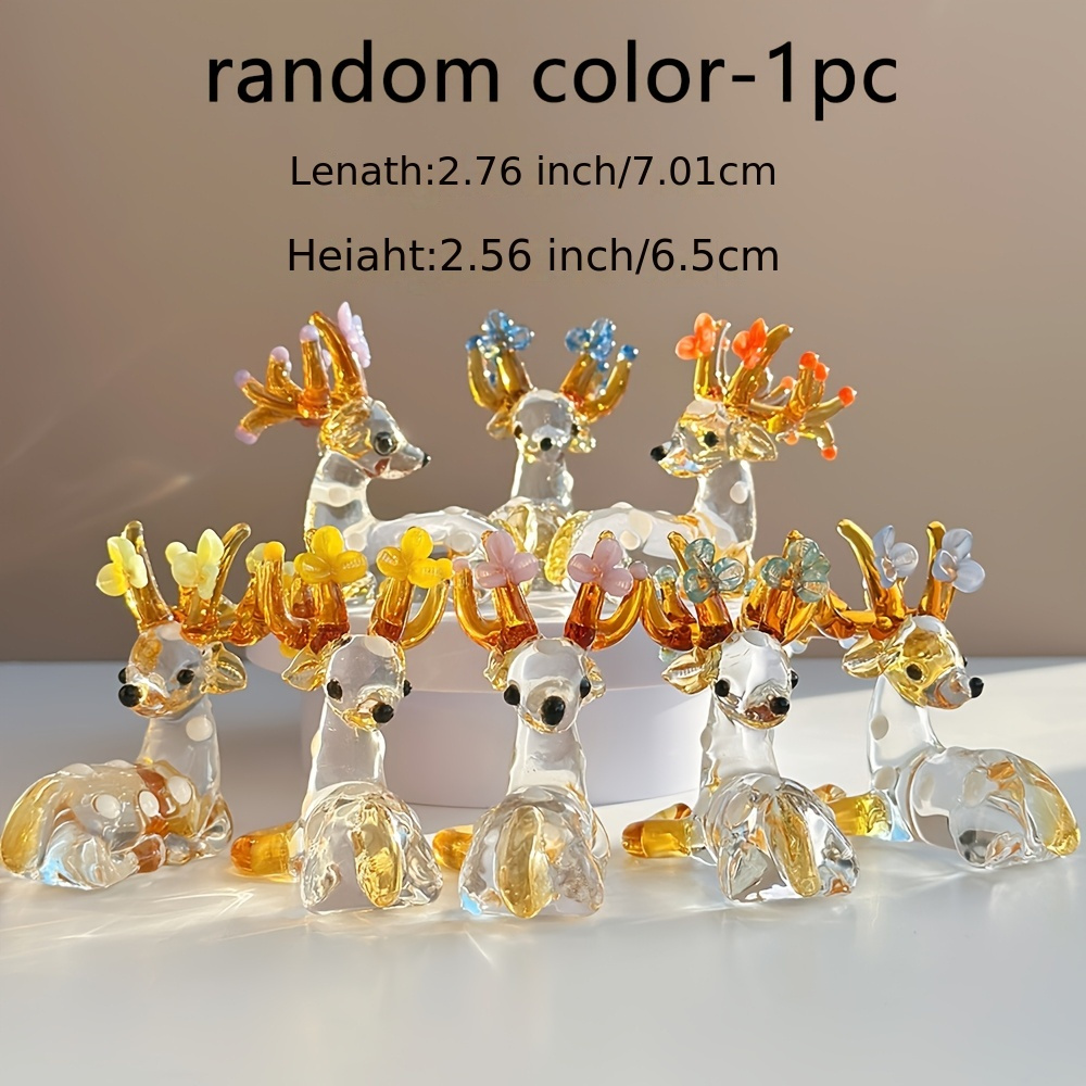 TEMU 1pc Handmade Crystal Glass Reindeer Figurines, Cute Deer Ornaments, Made Of Glass, Reindeer Statues, Random Colors, Collectible Figurines,