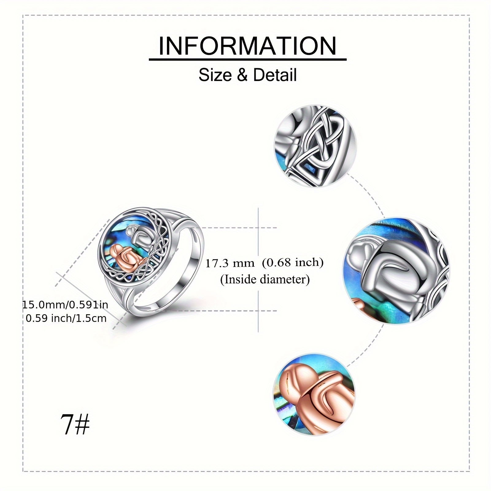 Sterling Silver Sister Rings with Abalone Shell Women's Jewelry