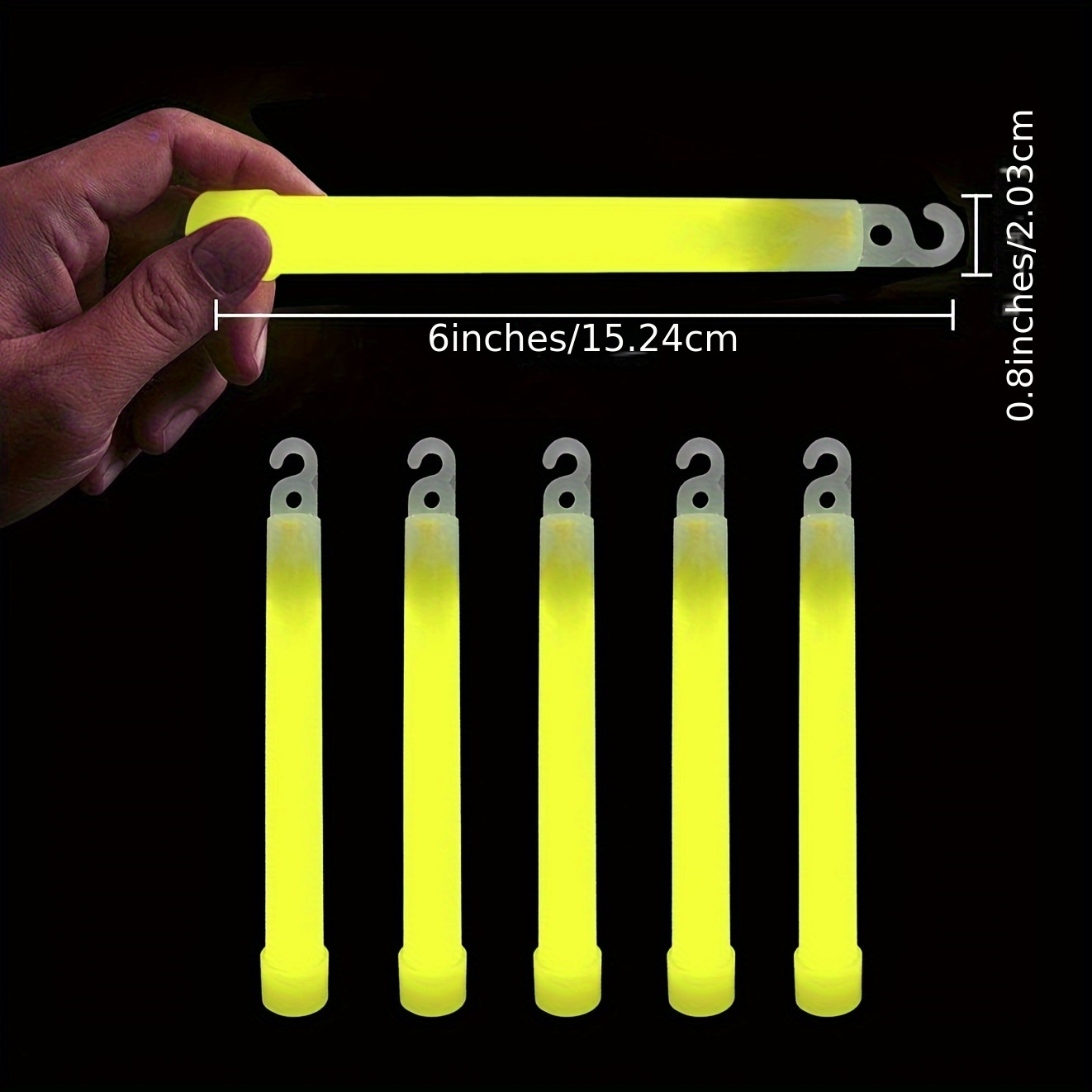 10pcs 6in Yellow Multifunctional Glow Sticks With Hooks, Night Cycling,  Night Fishing, Camping, Parties, Concerts, Birthday Parties