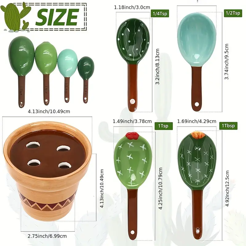 Cactus Measuring Spoons And Cups Set Cute Ceramic Measuring - Temu
