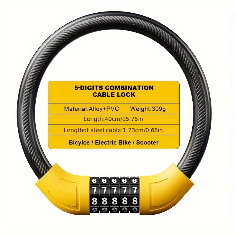 

Beelord 5-digit Combination Cable Lock, Heavy-duty Anti-theft Bicycle Security, Suitable For Bikes/scooters/electric Bikes